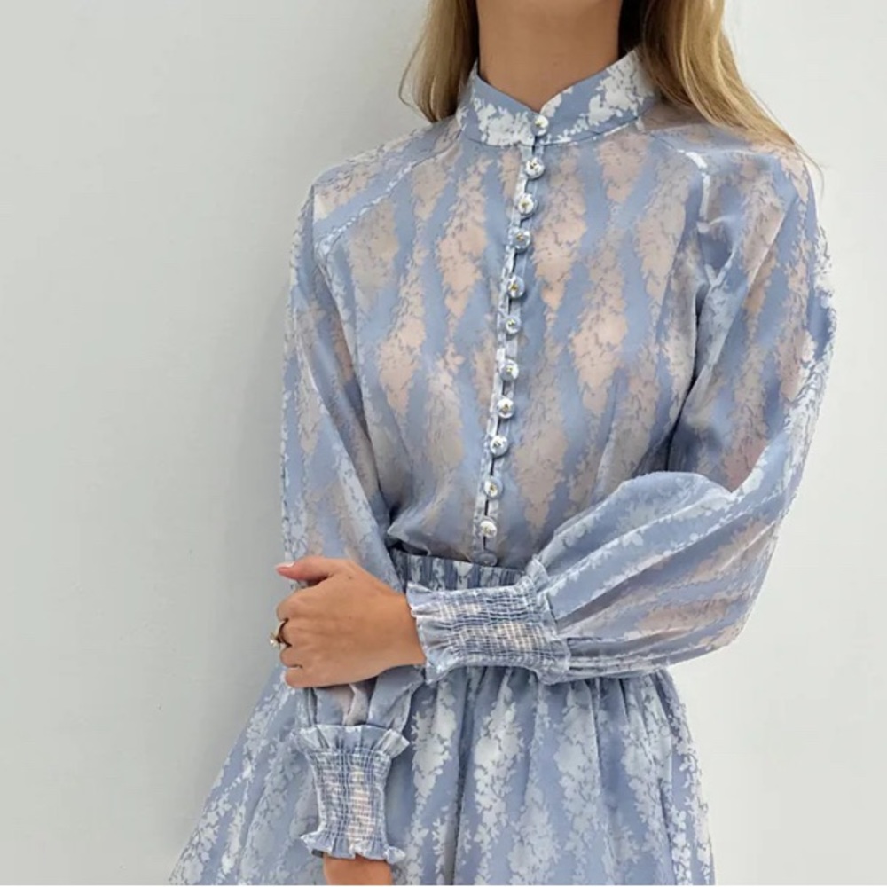 Tammy Devore Premium Button Up Blouse | Bluebell - Vita Grace
